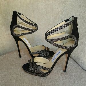 Jimmy Choo Black Suede Rhinestone Pumps
